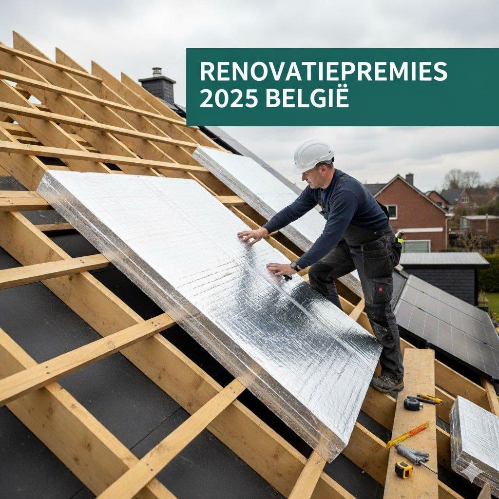 Renovatiepremies 2025 België – bouwvakker installeert isolatie voor dakwerk met subsidievergoeding renovatiepremies 2025 België