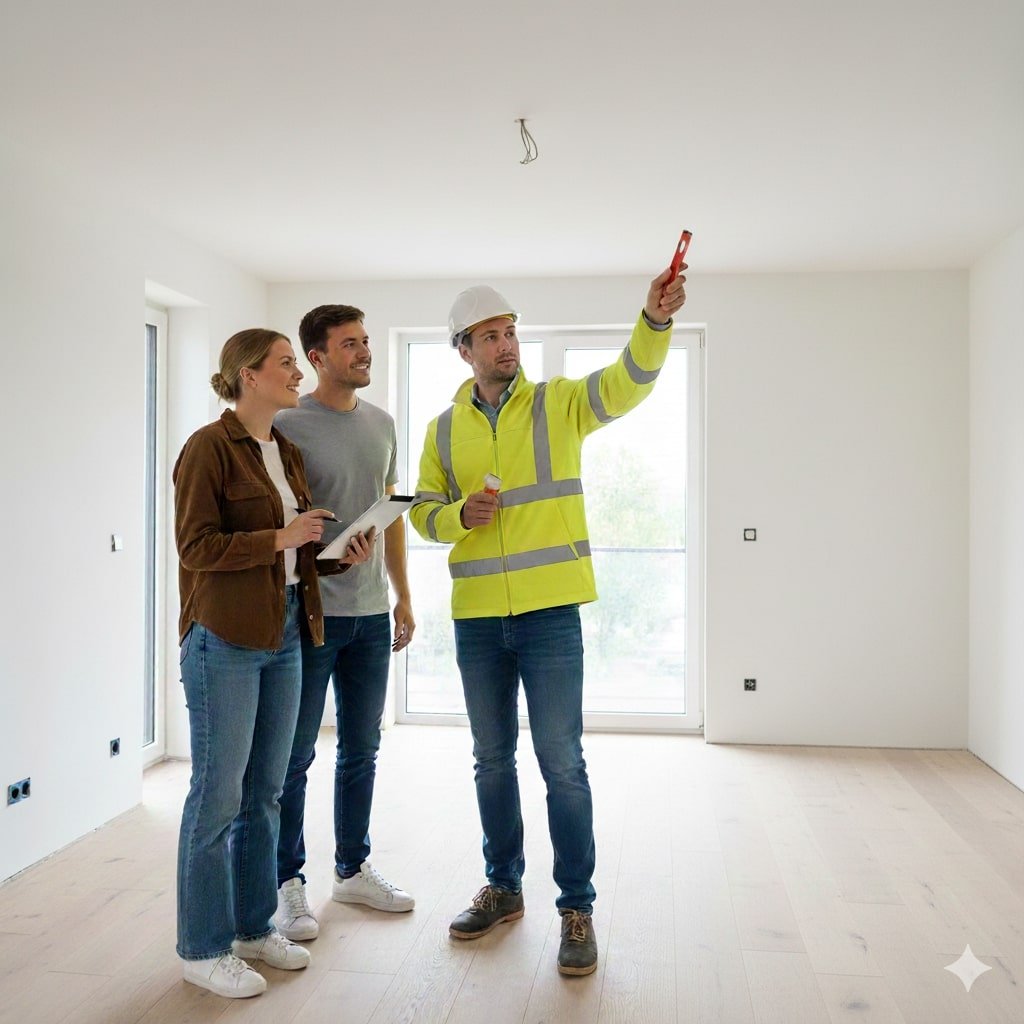 Bouwer en koper inspecteren samen nieuwbouwwoning bij voorlopige oplevering 2025 garantie nieuwbouw 2025