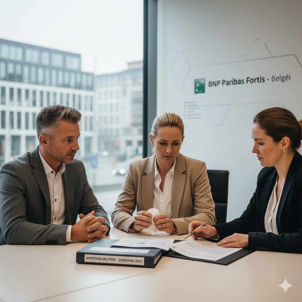 Koppel bespreekt hypotheek splitsen met bankadviseur na scheiding 2025 hypotheek splitsen 2025